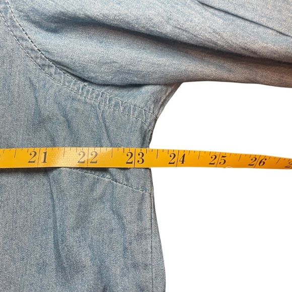 Wrangler Retro Boyfriend Style Embroidered Pearl Snap Chambray Top Large Western - Picture 10 of 12
